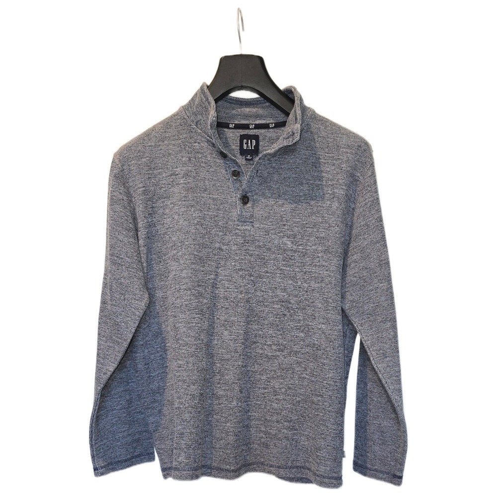 Gap Mens Blue Marled Knit Mock Neck Button Pullover Sweater Size Medium